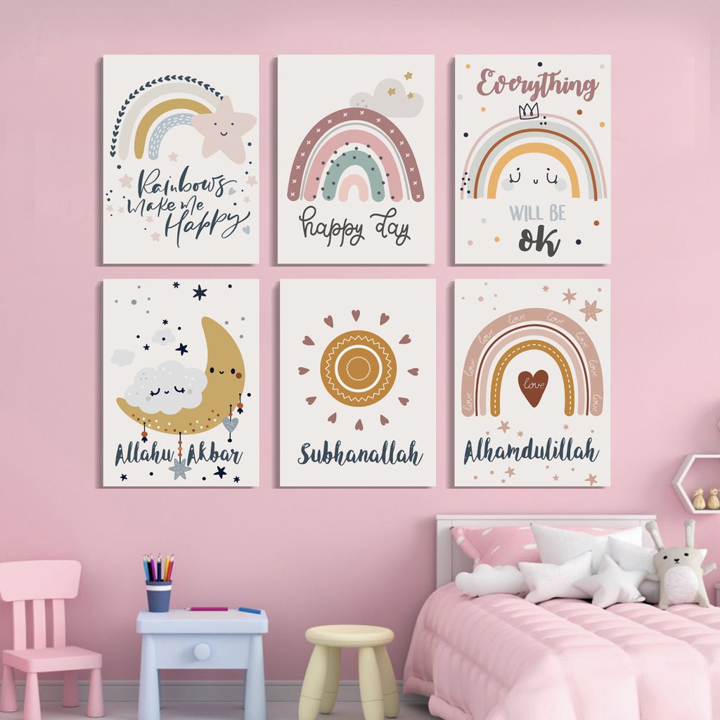 Hiasan dinding kamar anak Poster Pajangan dinding Rainbow Pelangi Walldecor Islami