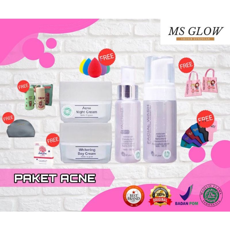 

paket skincare wajah Ms glow paket acne series menghilangkan jerawat dan beruntusan mencerahkan