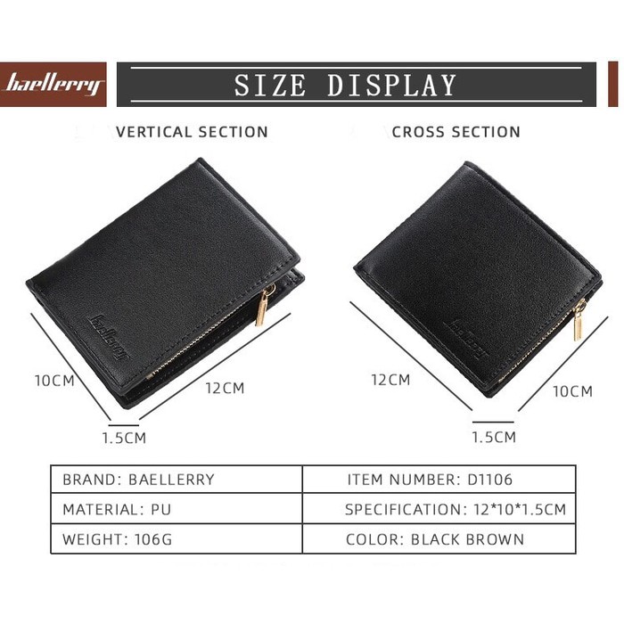 Baellerry Dompet Pendek Kulit Lipat Dompet Pria D1106 Vertical