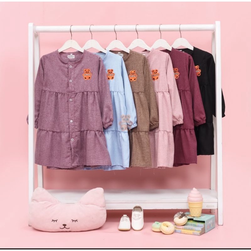 3-7 Tahun Tunik SALWA Bahan katun madinah Fodu Tunik Anak Lengan Panjang Full Bukaan Kancing