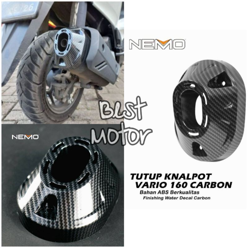 Cover Tutup Corong Knalpot Carbon Vario 160 Nemo Original