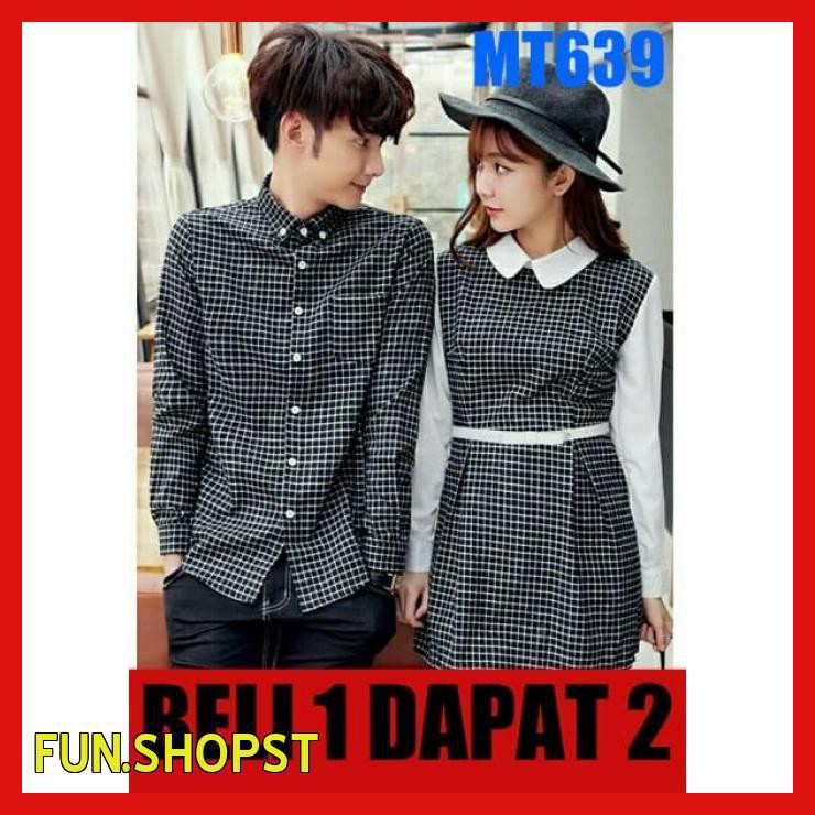 DRESS PASANGAN/DRESS COUPLE/BAJU COUPLE KEMEJA KOTAK MURAH KOREA - HITAM