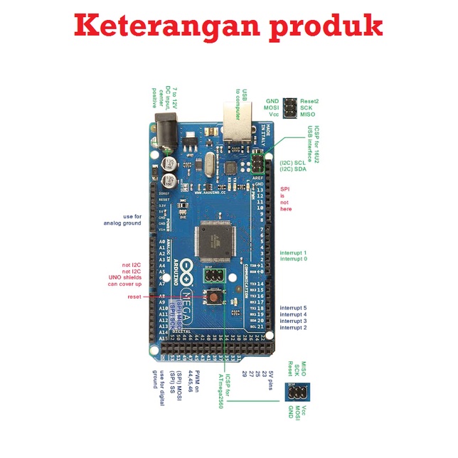 [HAEBOT] Module Arduinoo Mega 2560 CH340 Board SMD + Kabel USB 30cm Mikrokontroler CH340G Papan Robot Pengendali Mikro AVR CNC Ramps 3D Printer Development