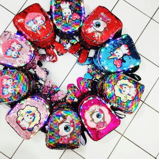 888 Ransel Tas Usap Sequin Unicorn Tempel Led Sisi Nyala Gambar Glitter Rl6601 Rl6602 Shopee Indonesia