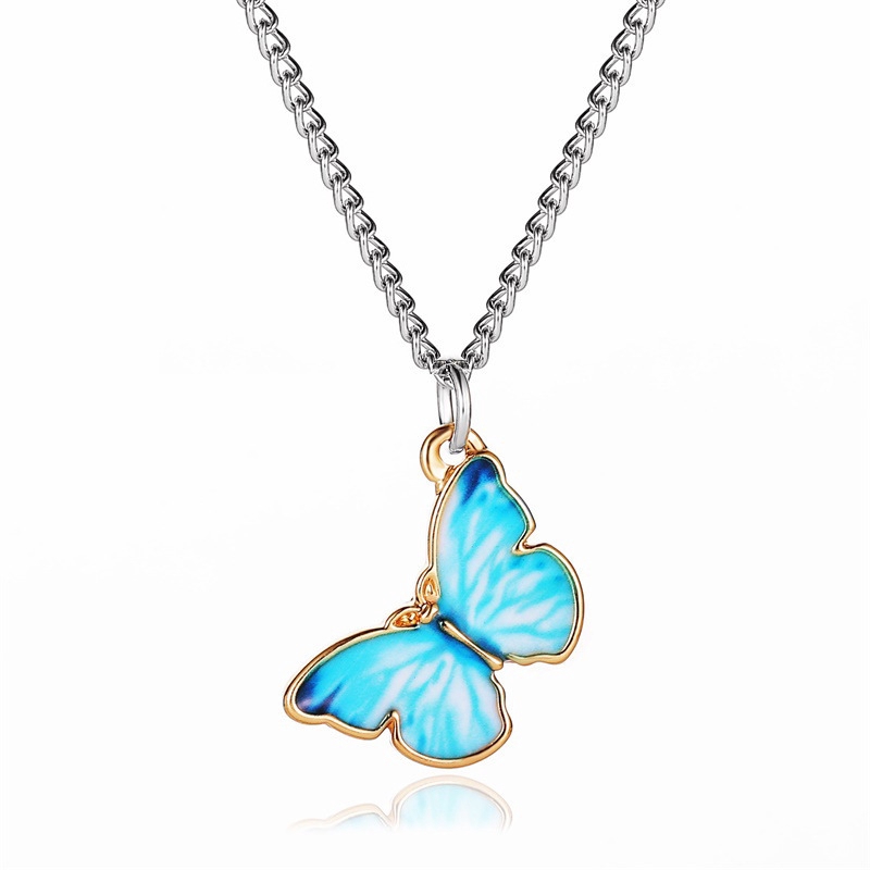 Korean Fashion Kalung Kupu-kupu Gradien Biru Gelang In Rantai Butterfly Necklace Bracelet Klavikula Wanita Gaya Aksesori Busana Couple-2