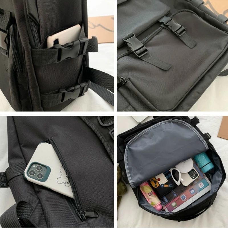 Ransel Hitam Baru Tren Wanita Ransel Fashion Wanita Ransel Tahan Air Besar Tas Sekolah Gadis Remaja Siswa Tas Bahu