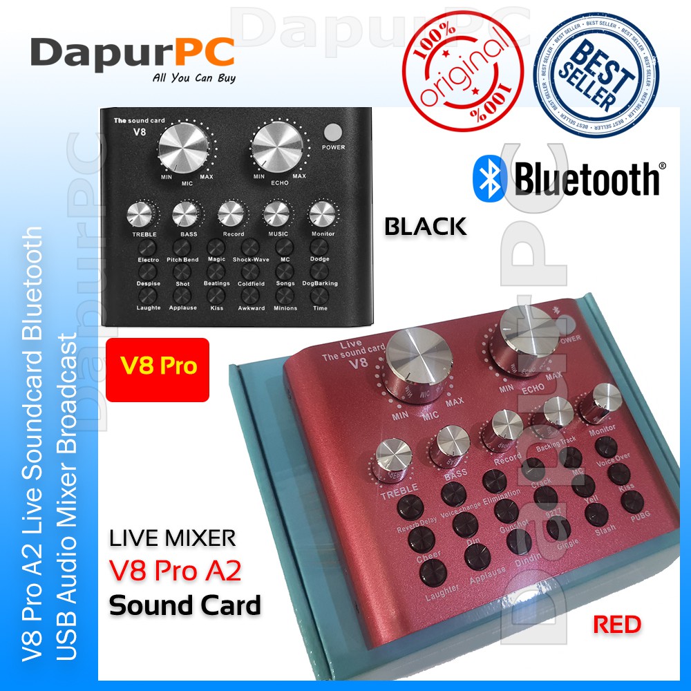 Live V8 Pro A2 Soundcard Bluetooth USB Audio Mixer Broadcast New Model