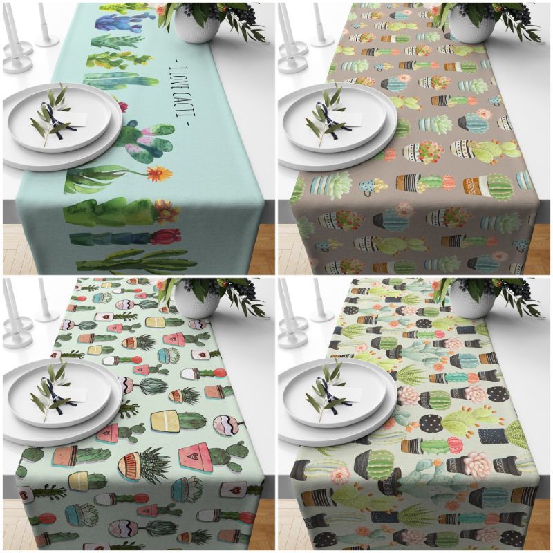 TABLE RUNNER TAPLAK MEJA MOTIF KAKTUS SERIES