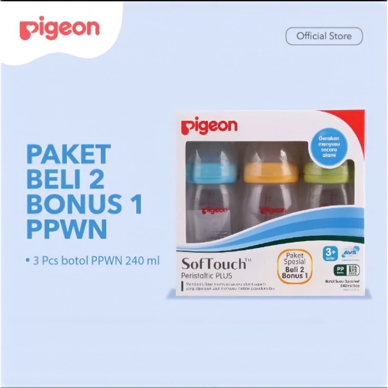 Pigeon Bottle Soft Touch Peristaltic Plus Paket Botol Susu Bayi isi 3Pcs 0M+ 160ml &amp; 240ml /5oz