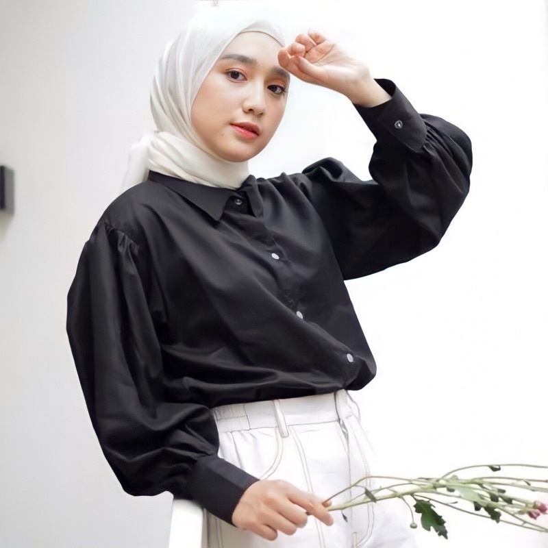 AUDRY RUFI BASIC SHIRT BLOUSE WANITA / KEMEJA POLOS PUTIH LENGAN BALON