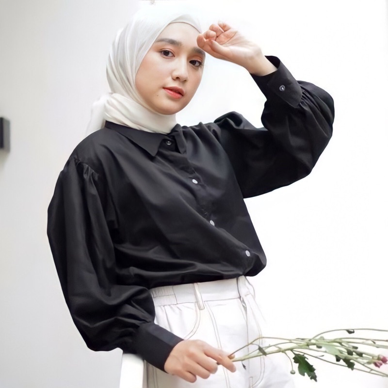 AUDRY RUFI BASIC SHIRT BLOUSE WANITA / KEMEJA POLOS LENGAN BALON