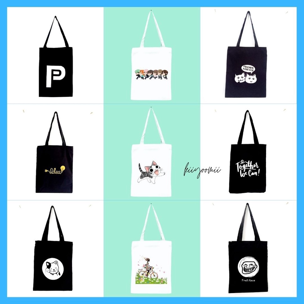 (Part 20 Totebag Drill) Tas sablon bahan Drill premium Ada Resleting || kiiyoomii ||