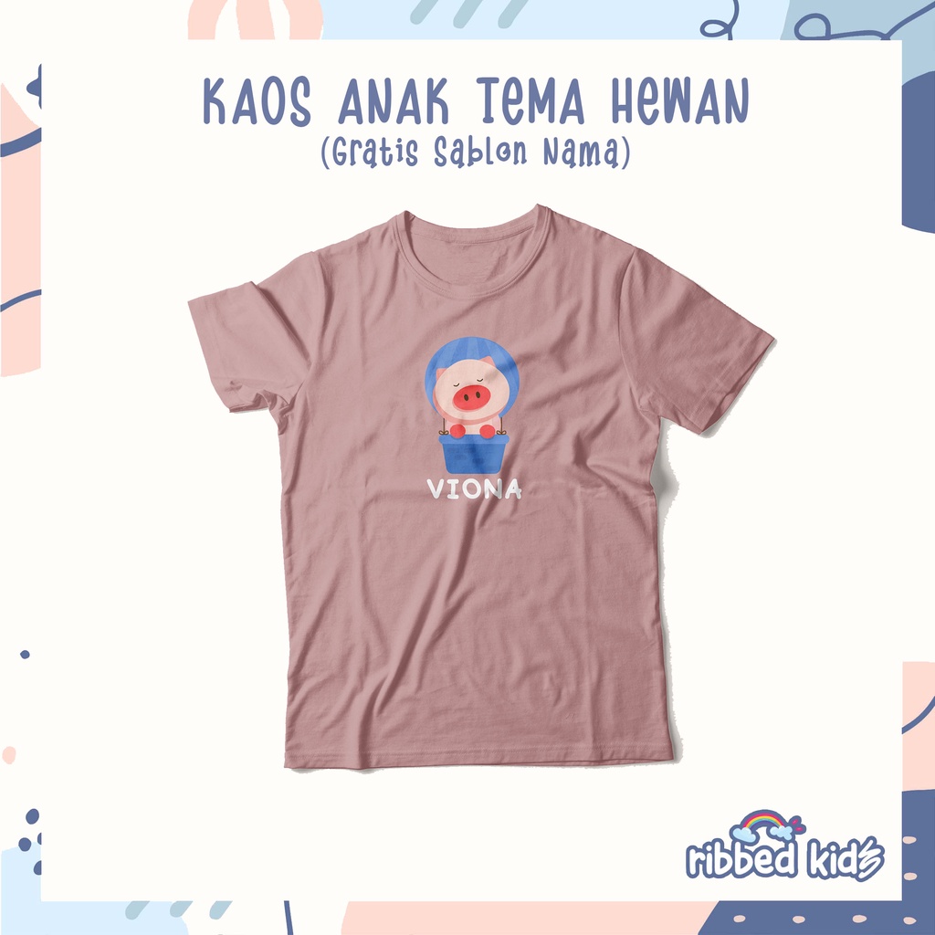 GRATIS SABLON NAMA | KAOS ANAK LAKI-LAKI DAN PEREMPUAN TEMA HEWAN BALON UDARA USIA 1-13 TAHUN by Ribbedkids