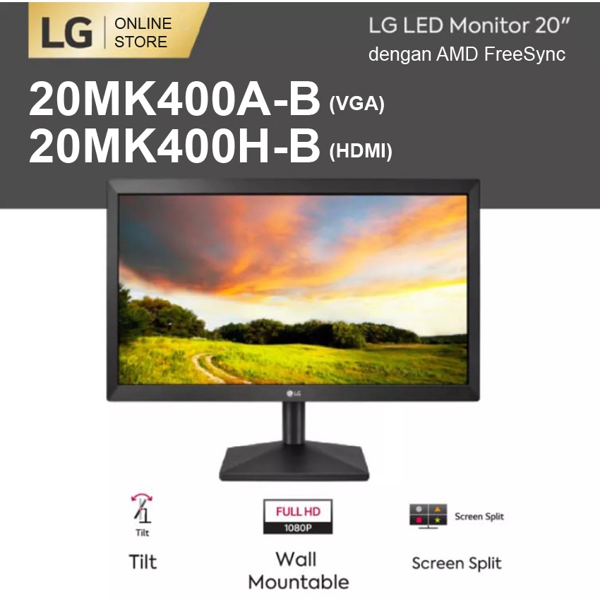 Jual LG 20MK400H B 20MK400A B LED Monitor TN HD 20" Dengan AMD FreeSync ...