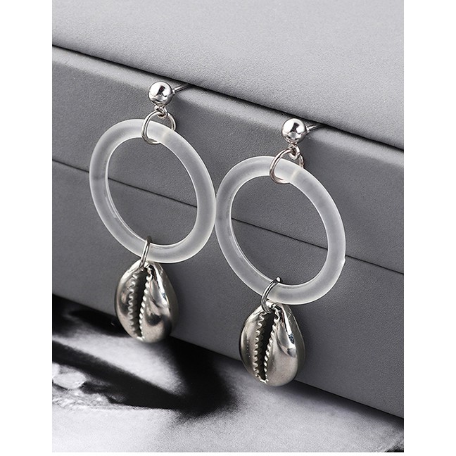 LRC Anting Tusuk Fashion Kc Gold Alloy Shell Hoop Earrings Y6184X