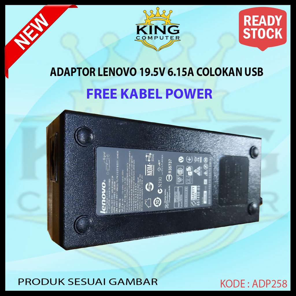 ADAPTOR CHARGER LAPTOP LENOVO 19.5V 6.15A COLOKAN USB ORIGINAL