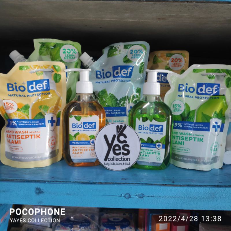 Hand Wash Biodef Bio Def Antiseptik Alami Sabun Cuci tangan 250 ml Botol Pump 200 ml Refil Pouch