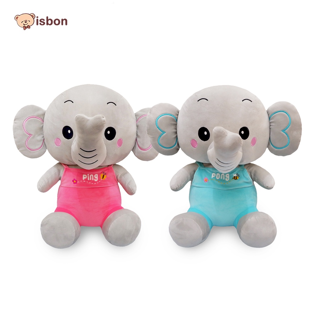 Boneka Gajah Grey Pink Blue Elephant SIT PING PONG With Baju Overoll Lucu Cocock Untuk Hadiah Bahan Halus By ISTANA BONEKA