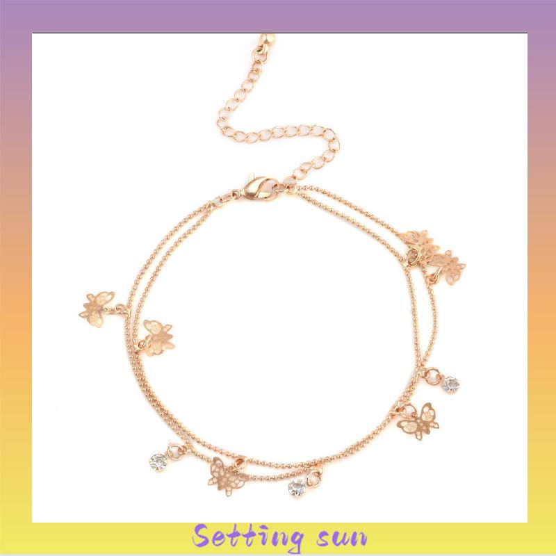 Double Layer Hollow Butterfly Liontin Gelang Kaki Paduan Fashion Sepatu Wanita Yang Indah TN