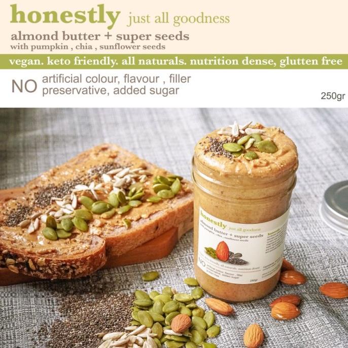 

HONESTLY almond butter super seeds chia pumpkin sunflower seeds