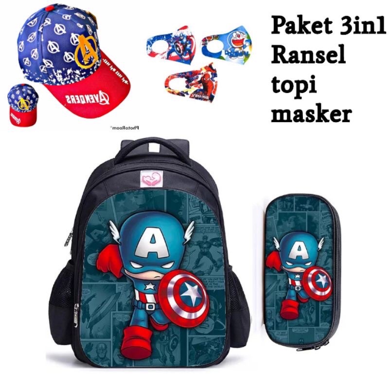 Tas ransel sekolah anak SD ransel sekolah anak laki laki Motif Avenger superhero Capatain Amerika Printing