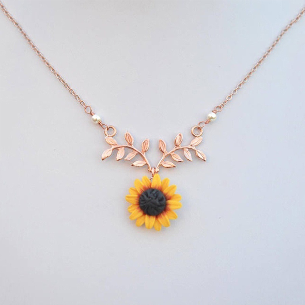Hu Hu Hu Hu Hu Alat Bantu Pasang Kacamata♡ Kalung Liontin Ranting Bunga Matahari Daun Mutiara Tiruan Untuk Perhiasan Wanita
