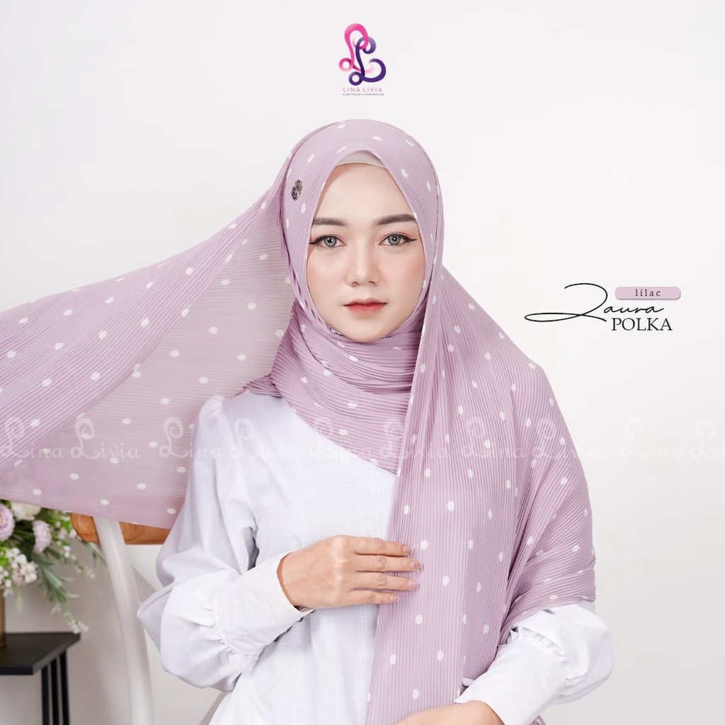 Linalivia Hijab - Pashmina  Zaura Polka motif Full plisket ceruty Baby doll Premium