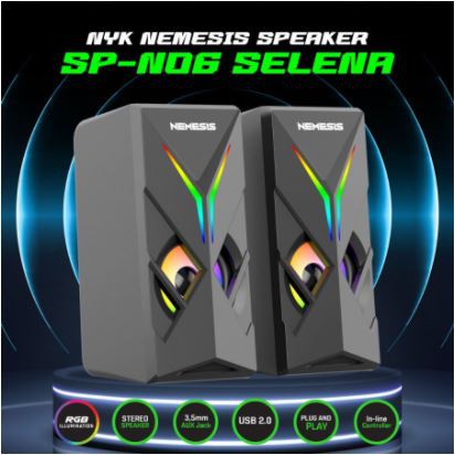 Speaker gaming nyk wired audio aux 3.5mm Usb 2.0 stereo bass rgb for pc laptop hp selena n-06 sp-n06