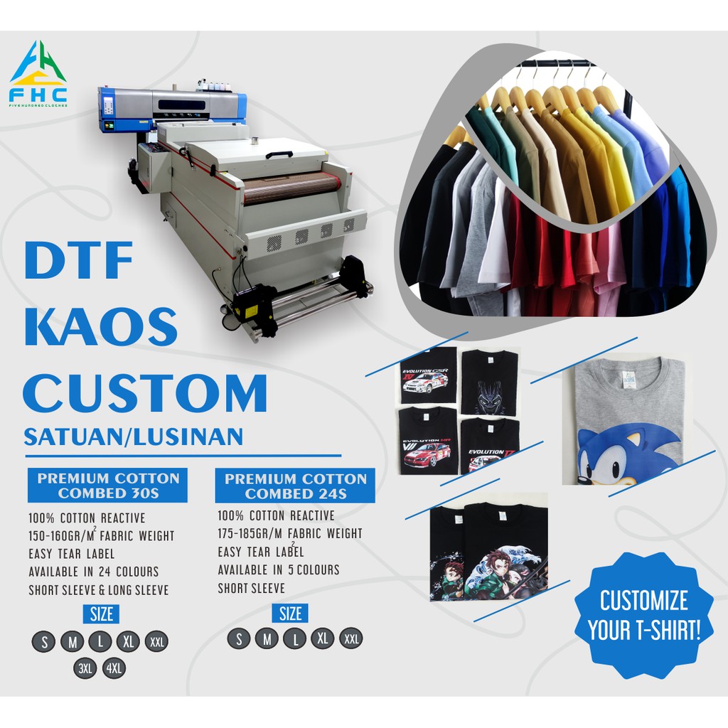  KAOS  CUSTOM SABLON DTF SATUAN LUSINAN  PREMIUM QUALITY FHC 