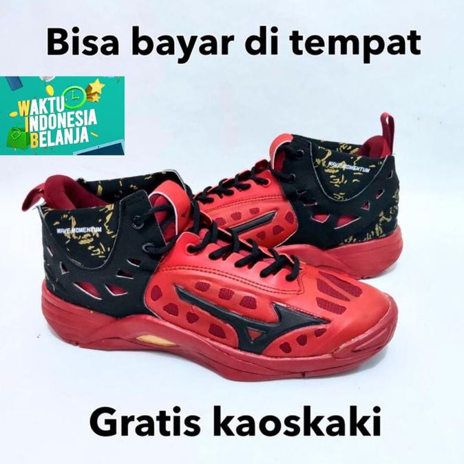 Terbaru Sepatu Volly Mizuno Wave Momentum Mid Black Red New Sepatu Voly Pria - 40
