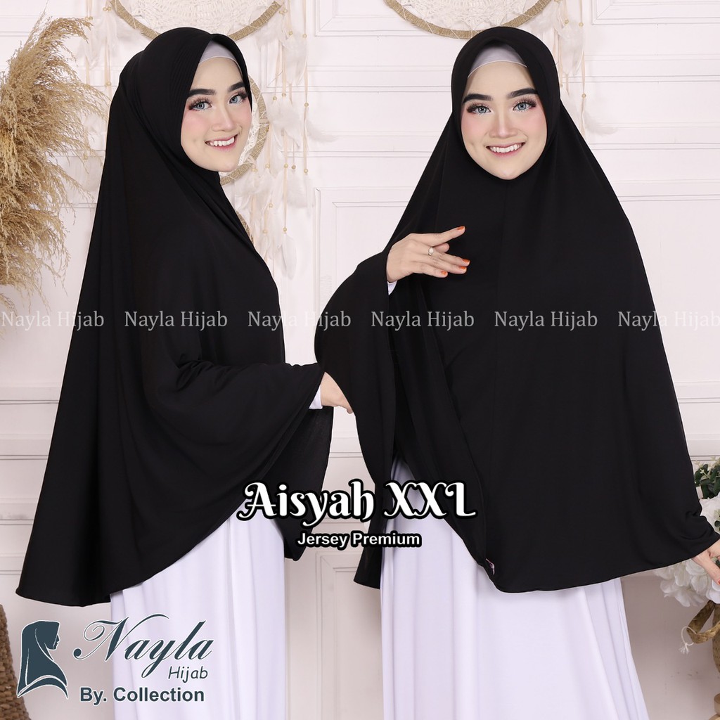 BERGO TERMURAH JILBAB INSTAN AISYAH XXL KERUDUNG JUMBO JERSEY TERLARIS NAYLA HIJA'B-HITAM