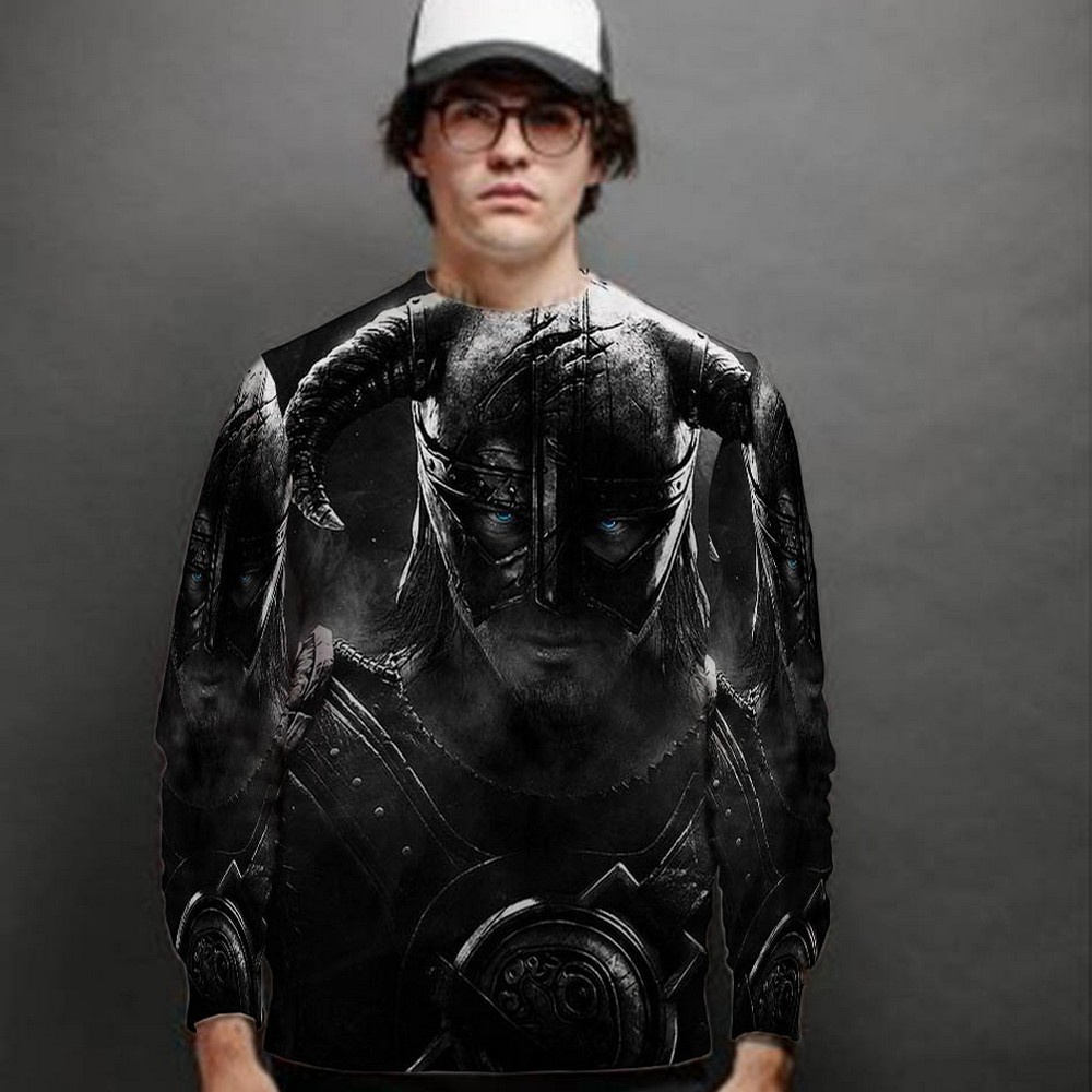 Casual Jaket Sweatshirt The Elder Scrolls V Skyrim Sweat Shirt Fullprint Bahan Polyester Jersey Styl
