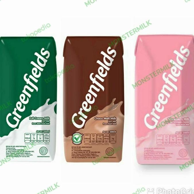 

BAYAR DITEMPAT GREENFIELDS UHT MILK 200ml Full Cream, Choco Malt & Strawberry - FULL CREAM