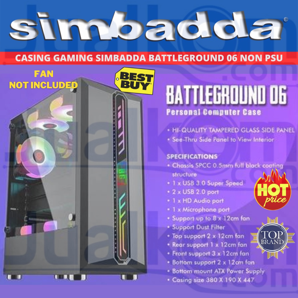 Casing PC Gaming Simbadda BattleGround 06 Tempered Glass Case BG06 Non PSU dan Fan