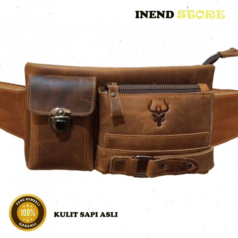 TAS SELEMPANG PRIA ORIGINAL WR-L347 KULIT SAPI ASLI PILIHAN TERJAMIN KEASLIANNYA WAISTBAG KULIT SAPI