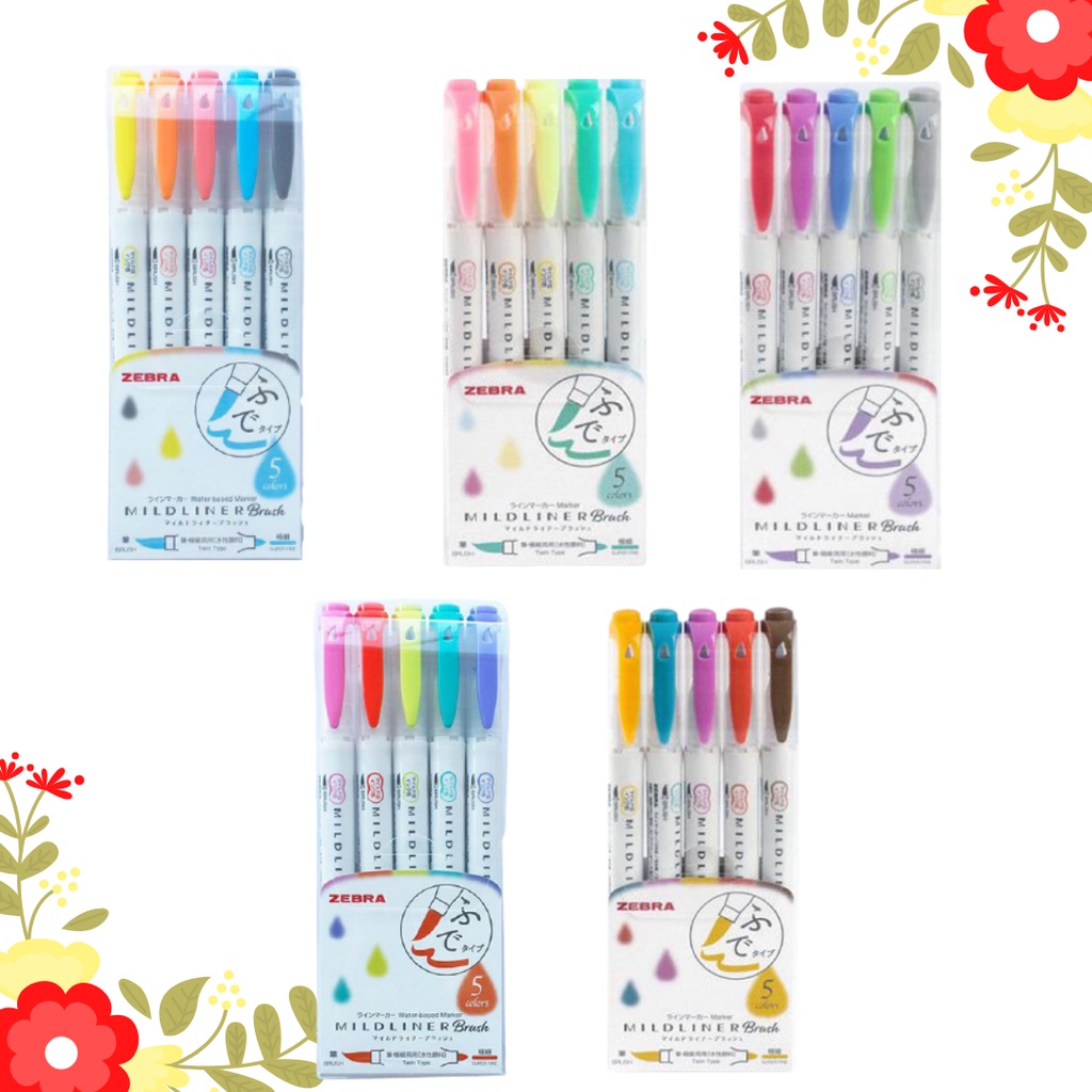 

Mildliner Zebra Brush ( Set-5 ) Highlighter Double Sided - Brush / Extra Fine