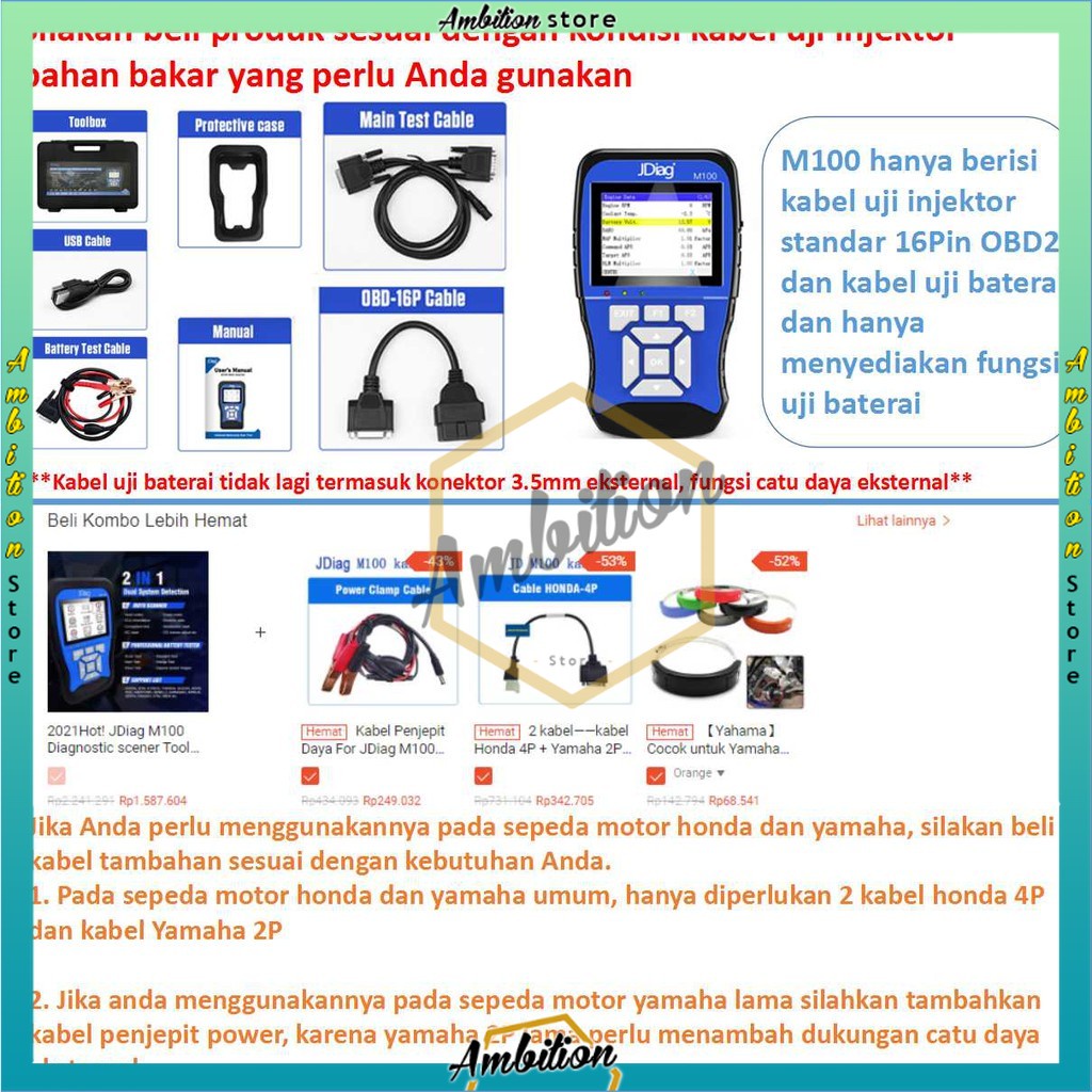 JDiag M100 Motor Diagnostic Scanner  OBD2 Motor Scaner Motor Injeksi