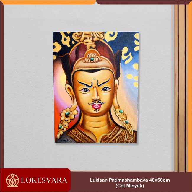 Lukisan Painting Hiasan Dinding Wajah Buddha Sakyamuni Amitabha Guru Padmashambava 40x50cm