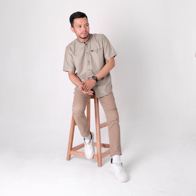 ANR Fadillah015 - Kemeja koko pakaian Muslim Pria Atasan Muslim Baju Koko lengan pendek COKSU