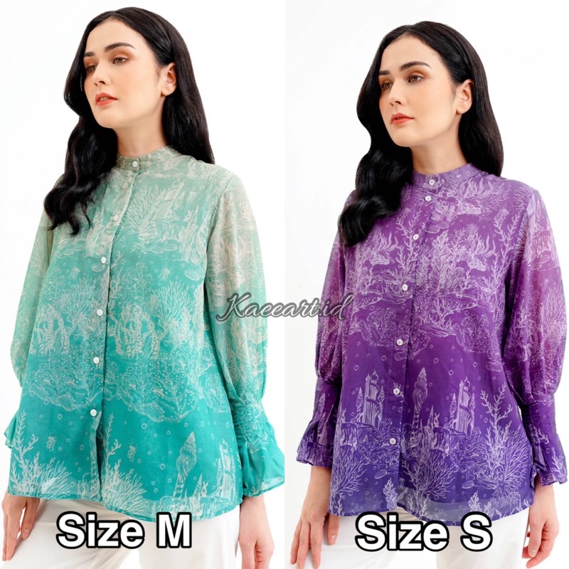 READY el mar minorca shirt with puff sleeve aqua S benang jarum by buttonscarves