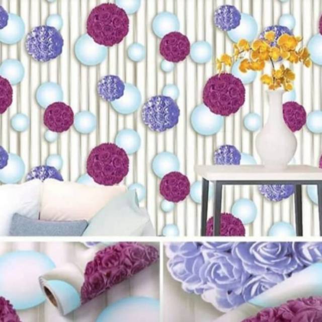 Wallpaper dinding motif bola ungu