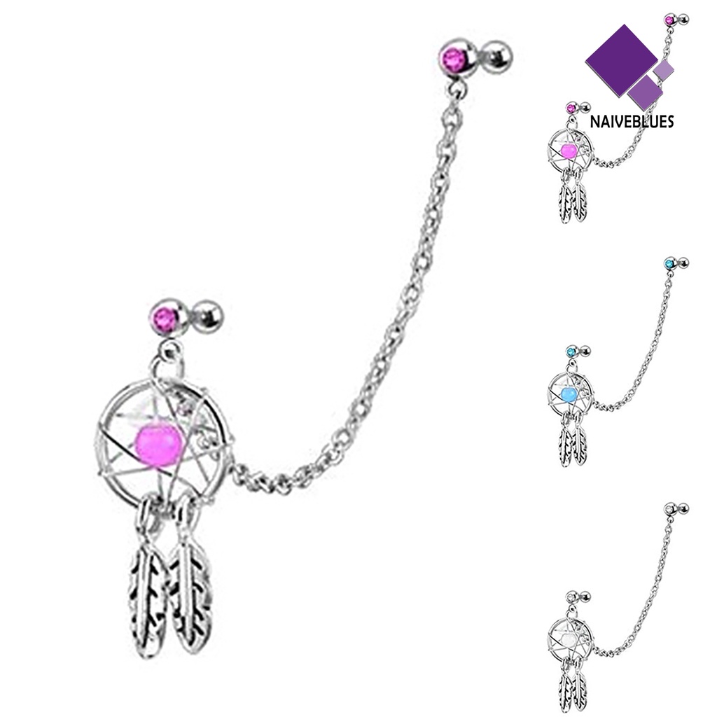 Anting Stud Tindik Tulang Rawan Telinga Desain Dream Catcher Bintang Helix Tragus