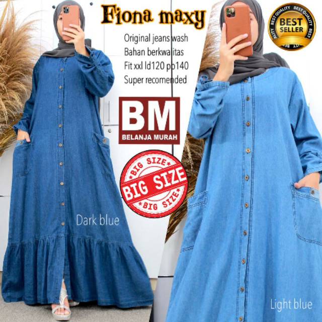 Dress jeans jumbo ld 120 gamis jumbo gamis jeans jumbo bigsize dress jumbo jeans