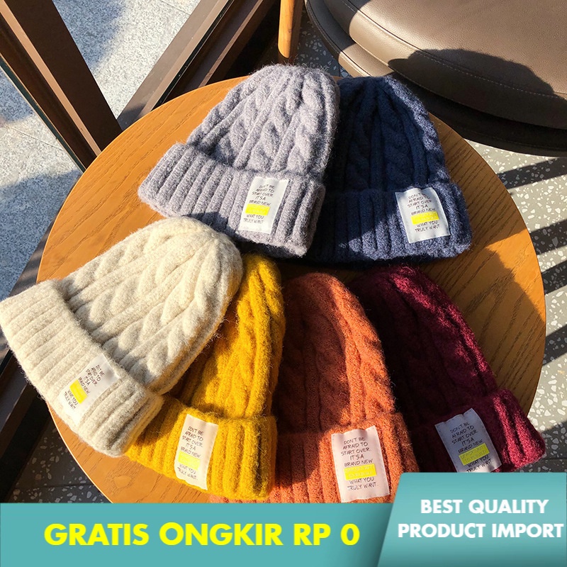 Tebal Hangat Twist Rajutan Topi Wanita Korea  Fashion  Kerucut Topi Telinga Perlindungan Beanie Hat 