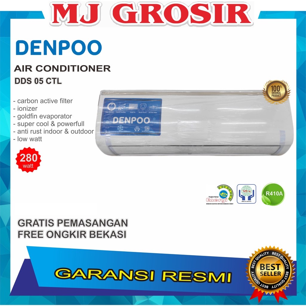 AC DENPOO DDS 05 CTL 0.5 PK 1/2 PK + PASANG R410 PLATINUM LOW WATT