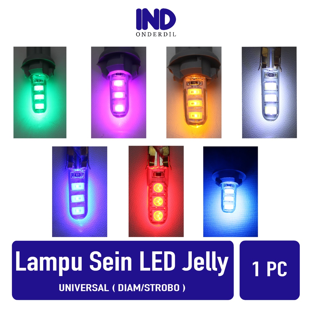 Lampu Variasi LED Jelly 6 Titik LED T10-T 10 Diam-Strobo-Kedap-Kedip Sein-Sen-Ritting-Riting-Speedometer-Senja-Kilometer Hijau-Ungu-Kuning-Putih-Biru-Merah-Ice Blue