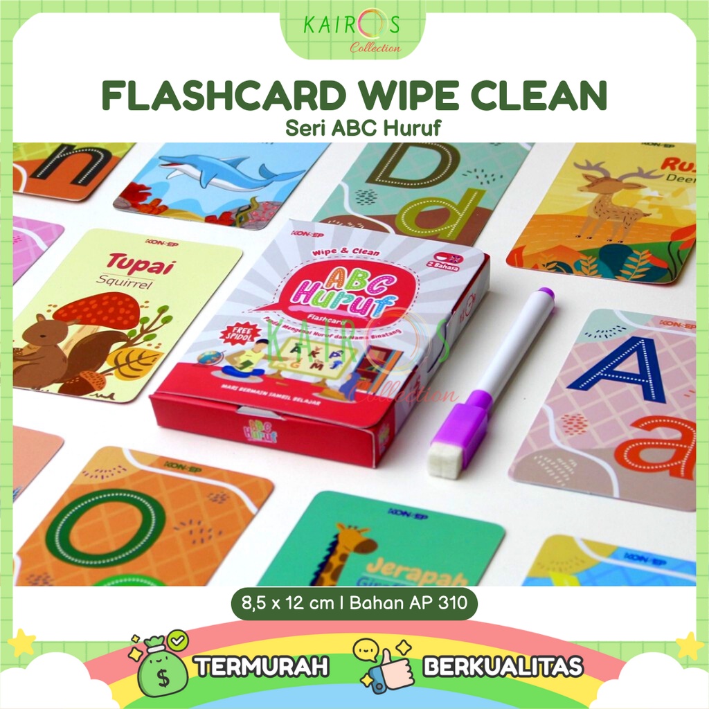 Flashcard Wipe Clean Seri ABC Huruf Kartu Pintar Belajar Balita Bisa Ditulis Dihapus