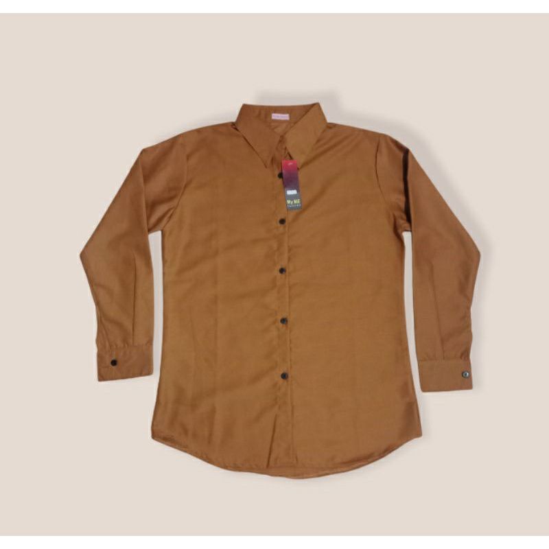 Kemeja Basic Toyobo Wanita Polos Lengan Panjang Model Terbaru  kekinian-Mustard