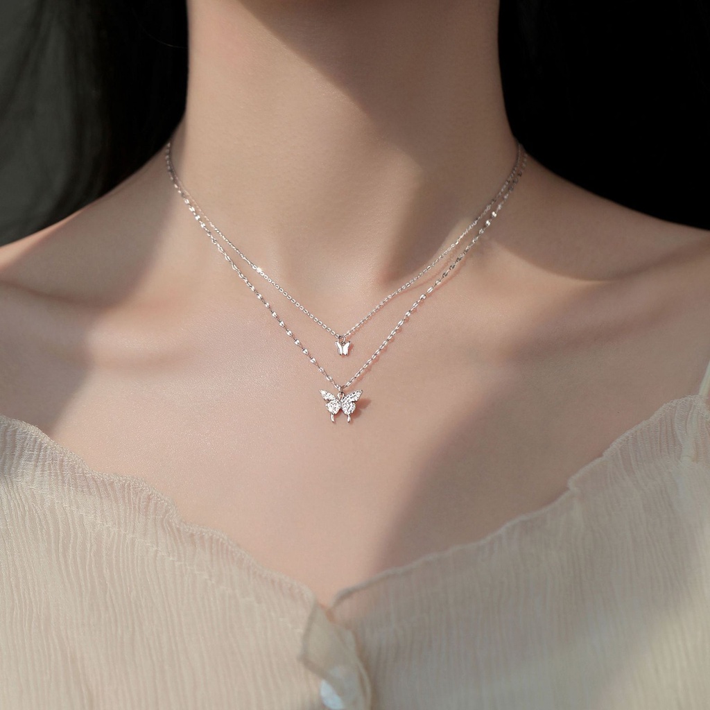 Korea Simple Double Butterfly Ins Niche Clavicle Chain Necklace Girl Women Fashion Jewelry Accessories