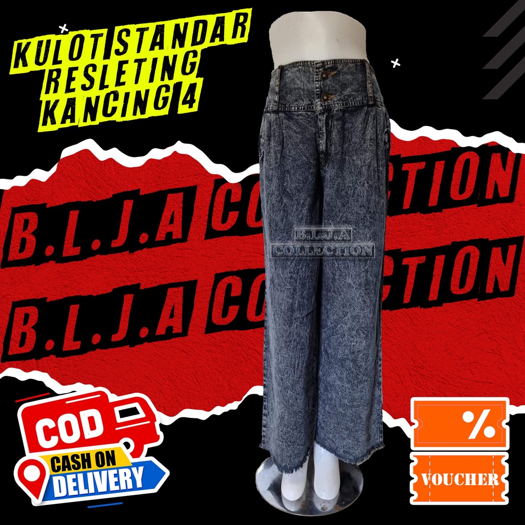 FASHION BAWAHAN CELANA PANJANG JEANS WANITA CEWEK KULOT STANDAR RESLETING KANCING 4 DENIM KEKINIAN K